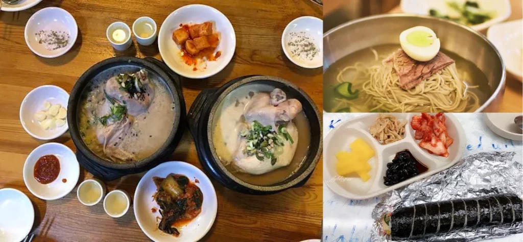 Korean Jongno Food Recommendations Ginseng chicken soup, rice soup, cold noodles, mixed vegetables on rice buns